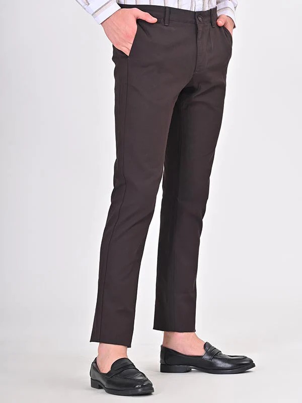 Indian Terrain Men's Slim Fit Solid Brown Trousers
